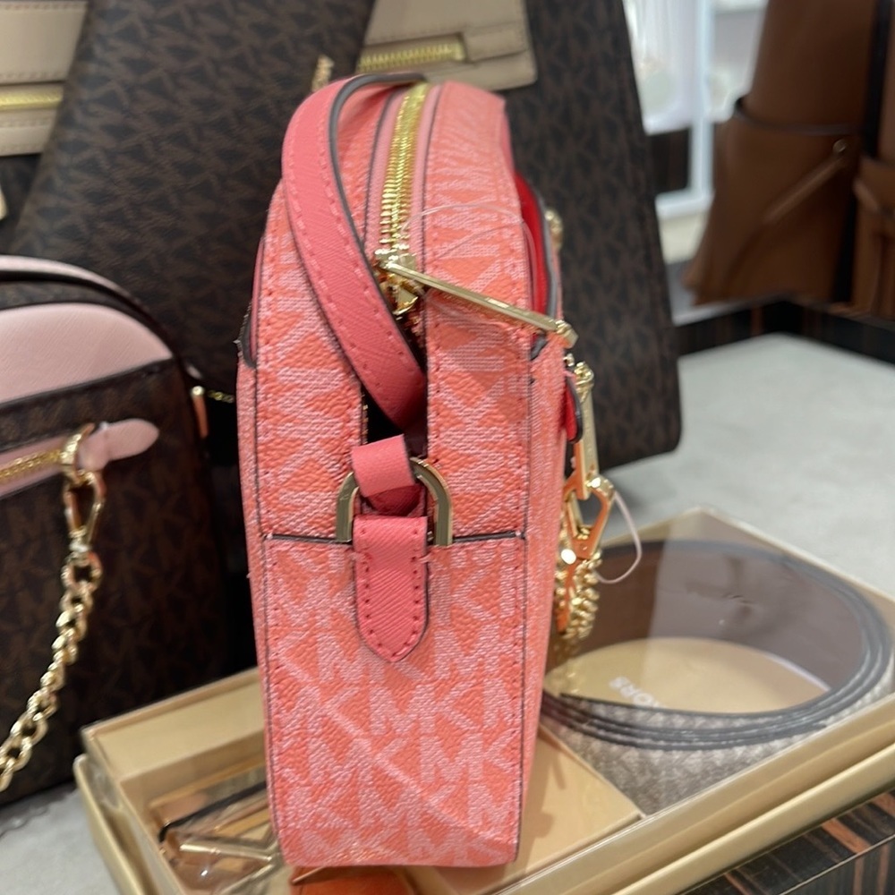 Michael Kors Jet Set Item Large East West Zip Chain Crossbody Grapefruit - Picture 4 of 16